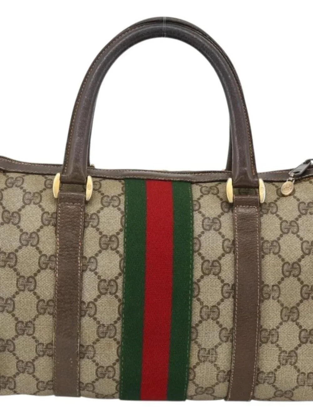 GUCCI GG Supreme Web Sherry Line Bag PVC Beige Gold 98 02 006 Auth BA12009
